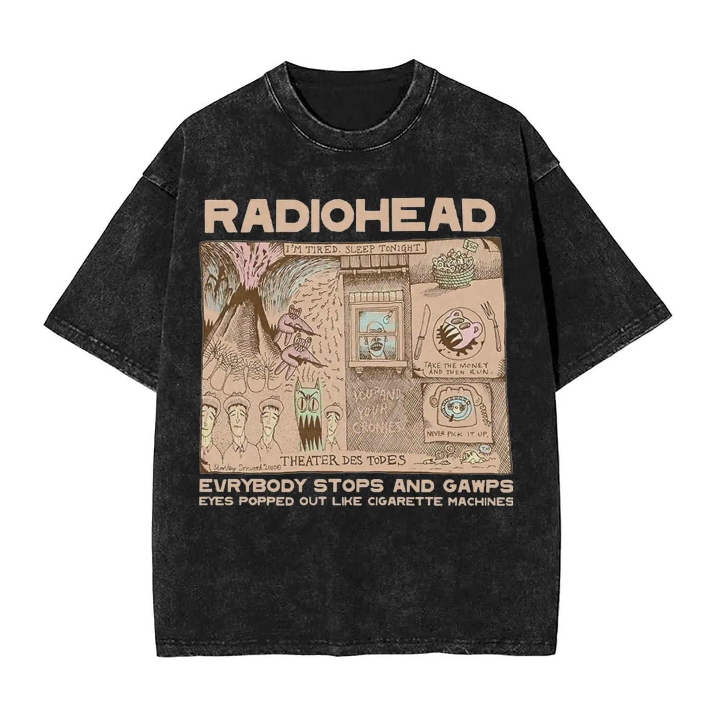 Radiohead Rock Band Washed T Shirts Streetwear Hip Hop Retro T-Shirts Hip Hop Tees Tops Men Women Short Sleeve Harajuku Graphic