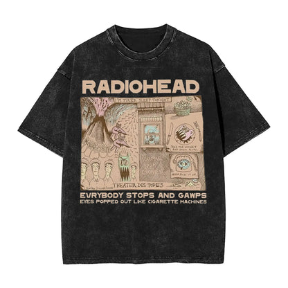 Radiohead Rock Band Washed T Shirts Streetwear Hip Hop Retro T-Shirts Hip Hop Tees Tops Men Women Short Sleeve Harajuku Graphic