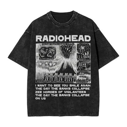 Radiohead Rock Band Washed T Shirts Streetwear Hip Hop Retro T-Shirts Hip Hop Tees Tops Men Women Short Sleeve Harajuku Graphic