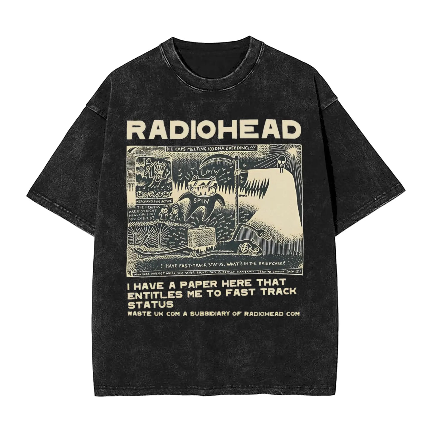 Radiohead Rock Band Washed T Shirts Streetwear Hip Hop Retro T-Shirts Hip Hop Tees Tops Men Women Short Sleeve Harajuku Graphic