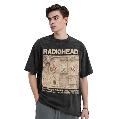 Radiohead Rock Band Washed T Shirts Streetwear Hip Hop Retro T-Shirts Hip Hop Tees Tops Men Women Short Sleeve Harajuku Graphic